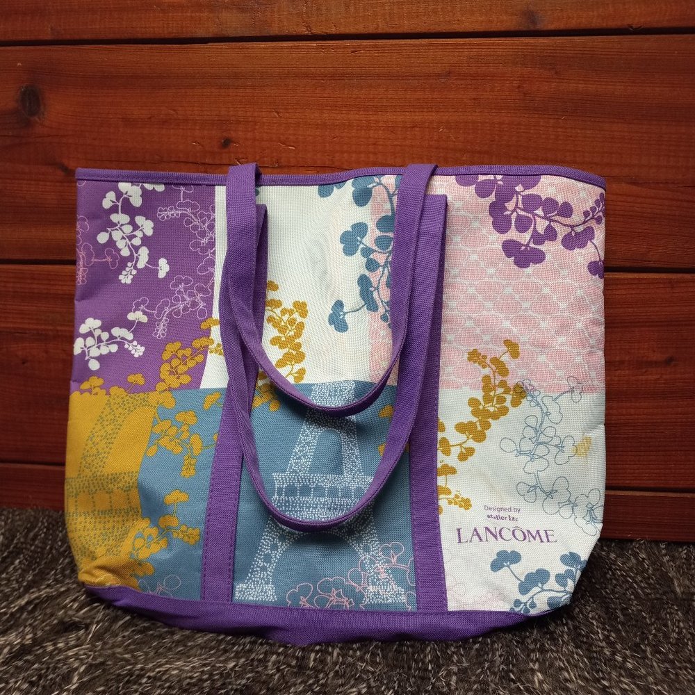 Large Lancome Tote Bag, Purple with Paris Theme